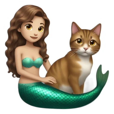 Mermaid with brown hair marries a cat sticker