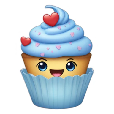 Happy cupcake with blue hearts sticker