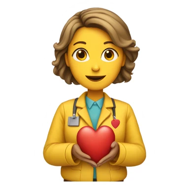 A female teacher in a yellow jacket holds a heart in her hands sticker