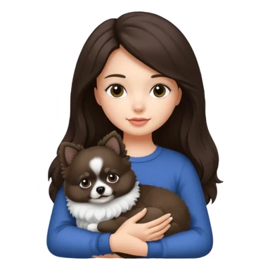 an brunette hair girl holding her pomeranian dog that looks like a panda sticker