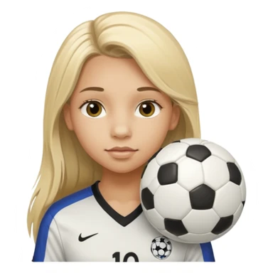A girl with long light blonde hair with long eyelashes that looks around 13 years old with a soccer ball make her lips lined sticker