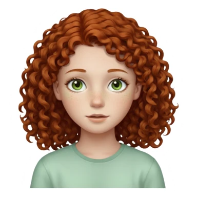 pale teen girl with light green eyes and freckles that has curly auburn hair in a middle part sticker