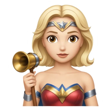 Blonde Wonder Woman holding bell and short white orchestra conductor’s baton  sticker