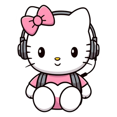 Hello kitty with headphones that has bows sticker