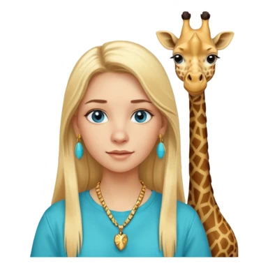 Swedish girl blonde long straigt hair blue eyes turqoise shirt gold earings girrafe necklace gold small sticker