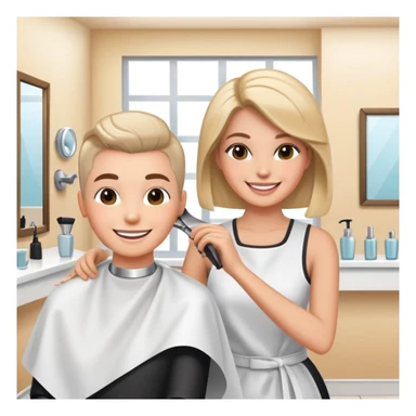 happy woman getting a haircut in a welcoming salon, both client and hairstylist smiling, no threatening elements sticker