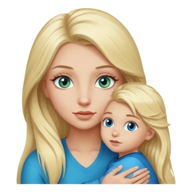 blonde baddie girl  with blue-green eyes, Long lashes, long hair, Holding her little Boy   ,with blue eyes sticker