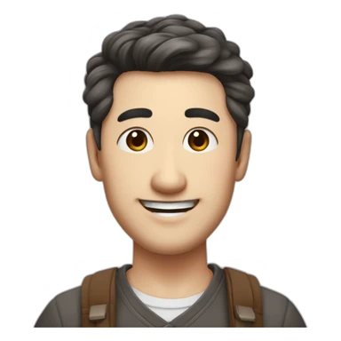 cute-dark-brown-haired-japanese-uncle-with-a-smiling,-thick-round-face,-slightly-droopy-eyes,-thin-eyebrows-and-a-large-head,-holding-a-colored-brush-and-a-graphite-pencil sticker