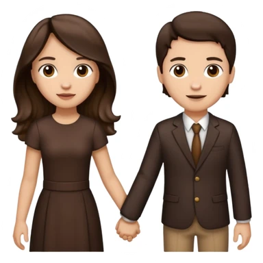 Longer wavy hair for one and straight for the other both dark brown hair. Light skin tone holding hands sticker