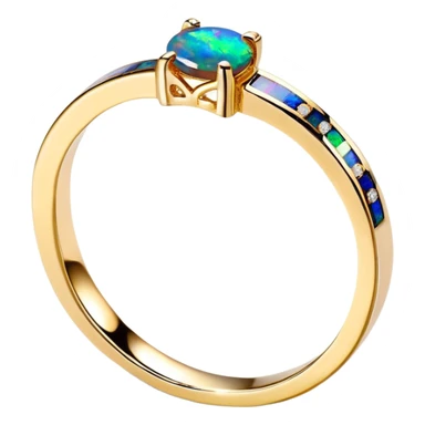 Hyperrealistic diamonds and Black opal gemstones 14k gold shimmery ring,  isolated, 3d rendering, mirco-detailed, 8k sticker