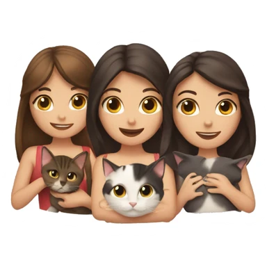 Two brunettes and three cats in their hands sticker