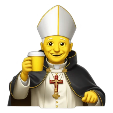 pope John Paul II with yellow face offering coffee sticker