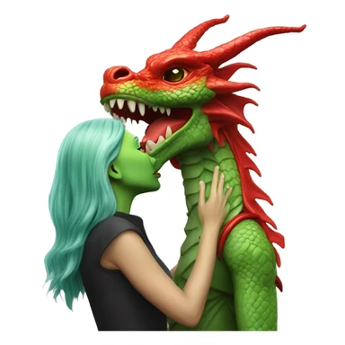 Photo realistic, alien female green, kissing on red china dragon sticker