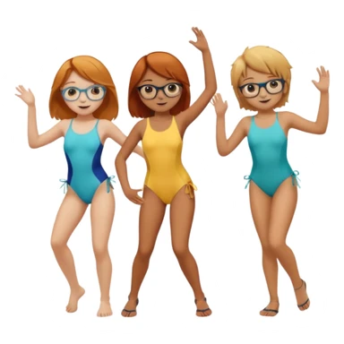 3 girls ( one ginger , one blond and one dark blond)  and 1 boy ( brown hair with fond glasses ) dancing at the beach  sticker