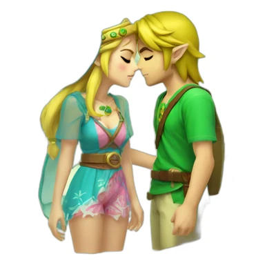 Zelda and link kiss love with beach clothes sticker