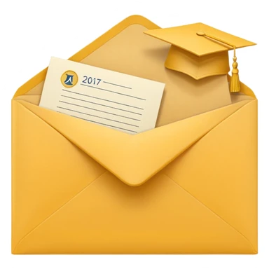 A simple emoji-style icon of a yellow manila envelope, flat and minimal, with clean edges, subtle paper texture, and a small graduation 2017 logo on the front, conveying academic completion and archived records. sticker