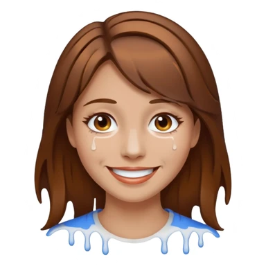 Brown Hair Woman , white paint , drip, face, happy sticker