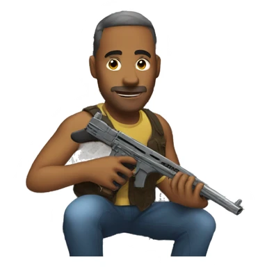 man with gun plays piano sticker