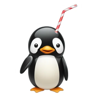 Penguin blowing on a straw sticker