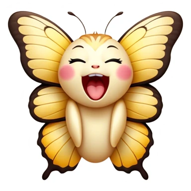 Cinematic Adorable Yawning Butterfly Portrait Emoji, Head tilted slightly with a dramatic, wide-open yawn, showcasing a delicate, softly fluttering body with gently drooping wings and sleepy, half-closed eyes, Simplified yet irresistibly cute features, highly detailed, glowing with a soft, cozy luminescence, high shine, relaxed yet expressive, stylized with a dash of whimsical floral charm, soft glowing outline, capturing the essence of a drowsy butterfly that appears ready to rest its wings for a nap! sticker