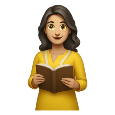 Armenian women with the yellow clothes reading book and looking at camera and smiling  sticker