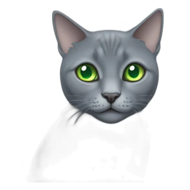 round faced grey russian blue cat with green eyes with big pupils and fat sticker