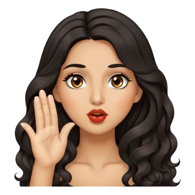 woman with olive skin, brown eyes and long lashes, and long black wavy hair blowing kiss sticker