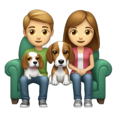 Brown hair White boy and girl and beagle Sit on couch sticker