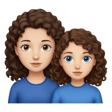 girl with dark brown wavy hair and light brown eyes next to a girl with light brown curly hair with blue eyes sticker
