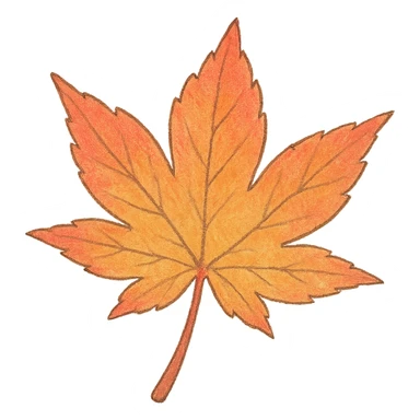 a maple leaf, Japanese soft pastel hand-drawn, full object, transparent background sticker