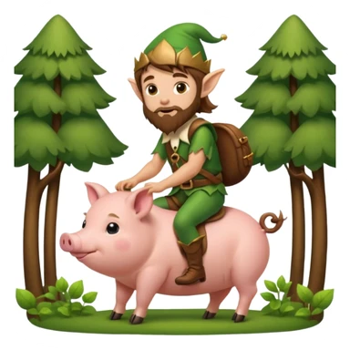 tiny forest elf man long brown hair beard riding baby pig sticker