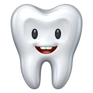 human tooth emoji, smooth chrome ceramic-metal texture, clean medical luxury aesthetic, isolated on white, no face sticker