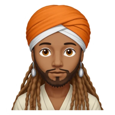 Brownskin man with long dreadlocks add a white turban on his head orange shirt  sticker