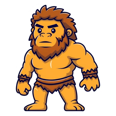 Neanderthal caveman with very broad shoulders, primitive human with strong build, fur clothing sticker