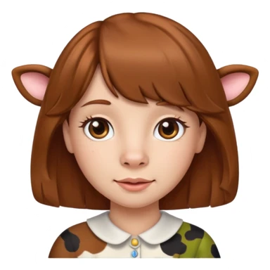 Make a cute girl brown cow with a brown wig and brown eyes sticker