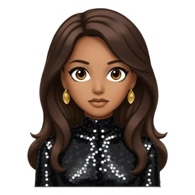 Cindy Herron from En Vogue with tan skin, long dark brown black sequin outfit sticker