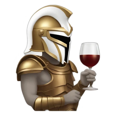 White Spartan drinking wine with bronze armour sticker