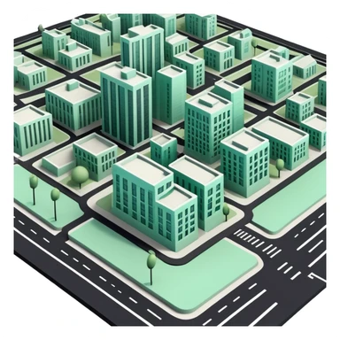Urbanisme & Aménagement (Urban Planning), 3D technical icon with black and mint green (#B5F4D3), detailed zoning plan with cross-sections and regulatory boundaries sticker
