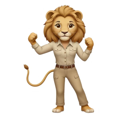 friendly anthropomorphised female lion in a shirt and pants doing a fist pump sticker