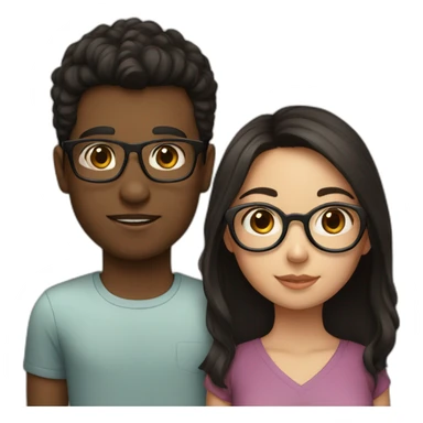 Girl with brown hair, glasses and a boy with black hair sticker