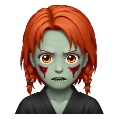 zombie emoji Paklov, dark orange red hair, hair styled in the shape of megumi from jujutsu kaizen, homem, cabelo espetado  sticker