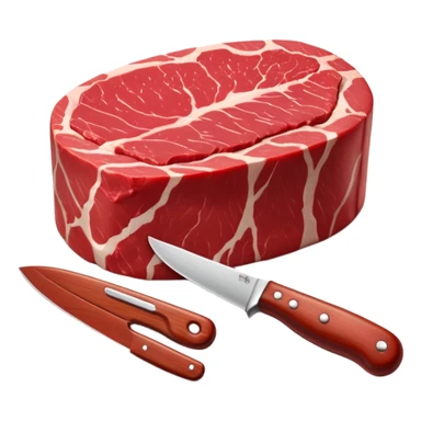 raw beef tenderloin, thick boneless cylindrical cut, rich red, clean glossy surface, fine muscle grain, minimal marbling, natural edge, soft contours, no plate, knife, garnish, background, or faces, clean 3D, soft shadows, transparent background, emoji scale sticker