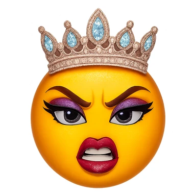 slay emoji, sparkling crown, fierce and fashionable, no background sticker