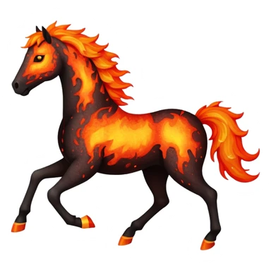 A fast-running fire horse made of embers, magma, and visible lava, with burning mane and ash particles sticker