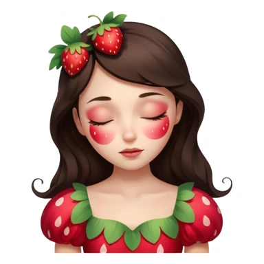 sleeping beauty brunette white girl with a silk pillow strawberry dress with her face painted fairy strawberry sticker