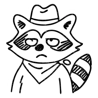 hand-drawn outlined raccoon cowboy rolling his eyes sticker