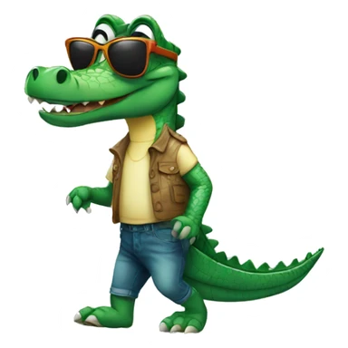 Crocodile walking with wearing sunglasses of white color sticker
