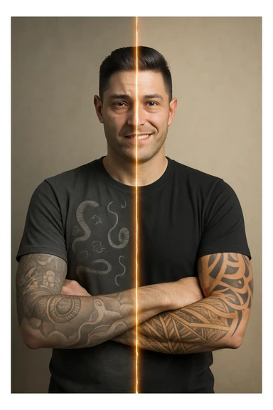 a man is depicted in two halves—on one side, he appears tired and weighed down, with faint, ghostly images of parasites visible inside his torso; on the other side, he is vibrant and healthy, with clear skin and bright eyes, the parasites gone. A visual transition or glowing line separates the two states, symbolizing recovery. sticker