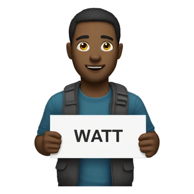 man holding up sign that says "wait" sticker