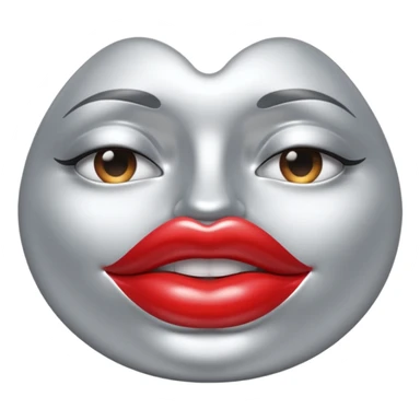A seductive pair of slightly parted lips emoji made of liquid silver chrome, smooth glossy metallic surface, soft sensual curves, subtle reflections, luxury sexy aesthetic, minimal iOS emoji style, centered composition, clean white background, soft studio lighting, no text sticker
